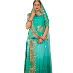 Aqua Green Banarsi Rajputi Suit | Zari Sequins & Aari Work on Bamber Satin | Jaipurio Designer Collection